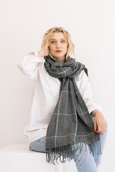 Dark Grey Check Winter Scarf