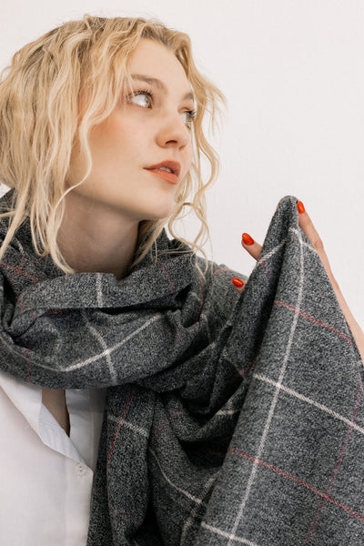 Dark Grey Check Winter Scarf