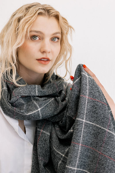 Dark Grey Check Winter Scarf