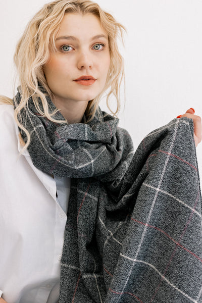 Dark Grey Check Winter Scarf