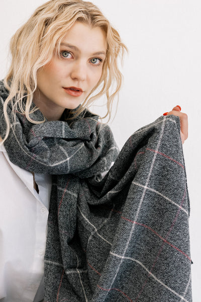 Dark Grey Check Winter Scarf