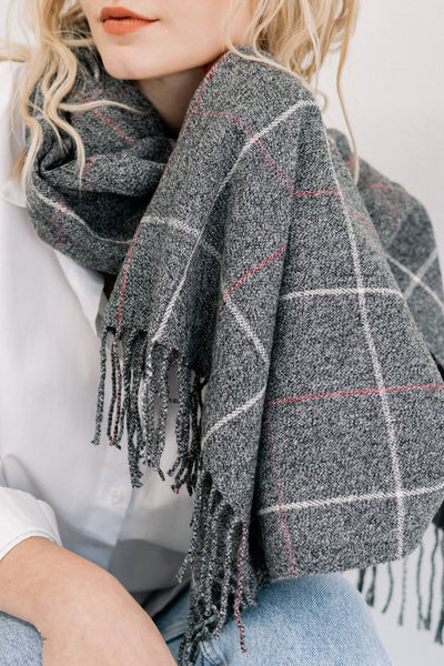 Dark Grey Check Winter Scarf