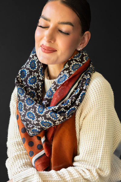 Soft thin Brown Floral Winter Scarf