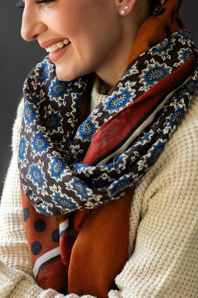 Soft thin Brown Floral Winter Scarf