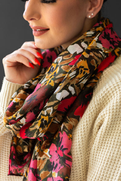 Flower and Brown Winter Scarf