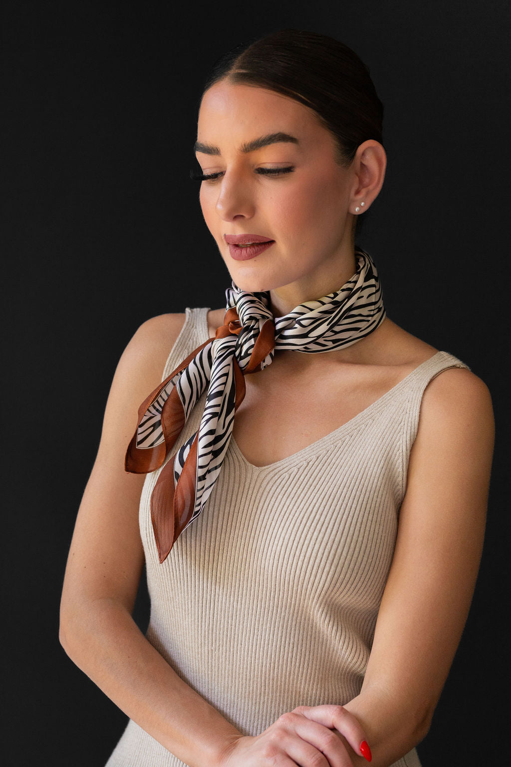 Zebra Print & Brown Square Scarf