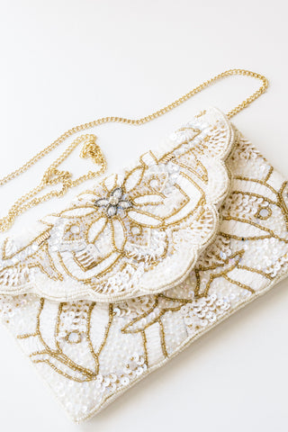 White Beaded Clutch Handbag