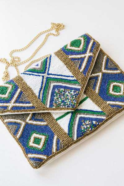 Blue Beaded Clutch Handbag