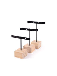 Set of 3 Earring T-Bars – Black Metal & Wood