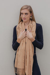 Camel Pearl Detail Soft Scarf