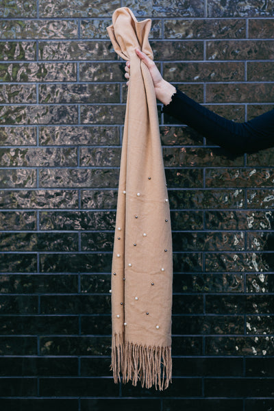 Camel Pearl Detail Soft Scarf