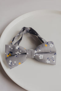 Grey Floral Print Bow Tie