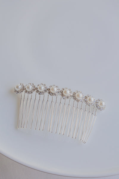 Pearl & Diamanté Flower Bridal Hair Comb