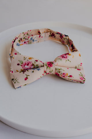 Nude Floral Bow Tie