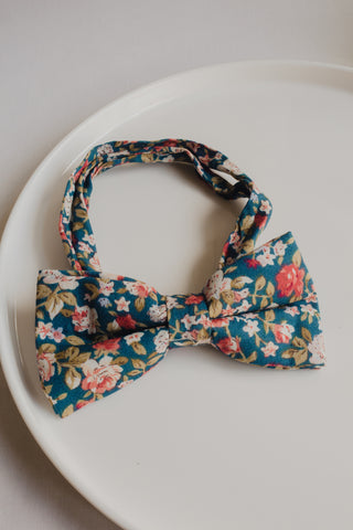 Aqua Green Floral Bow Tie